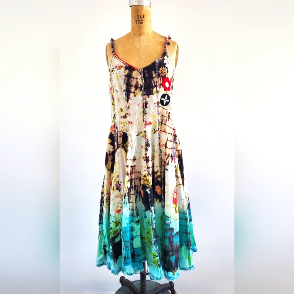 Tianello artistic tie dye midi dress, size S, multicolored